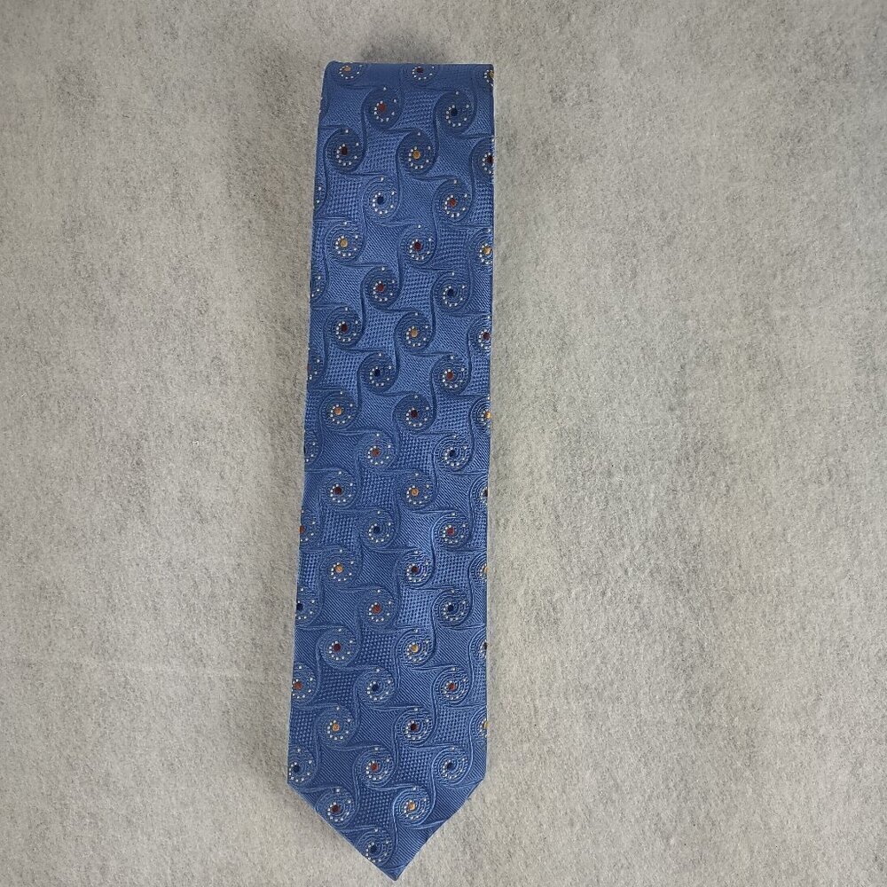 Rooster Men's Blue, Gold, Brown, Paisley Look 100% Silk Necktie